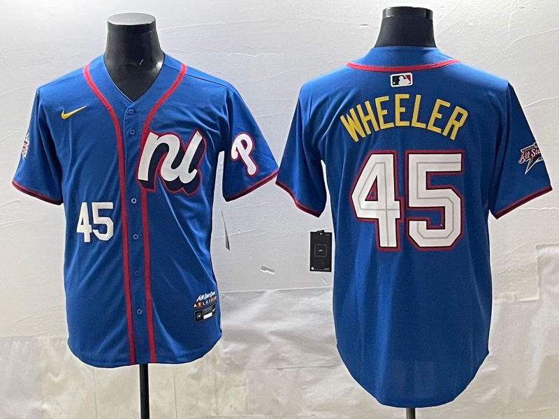 Men 2025 Philadelphia Phillies 45 Wheeler Blue All star Nike MLB Jersey style 03